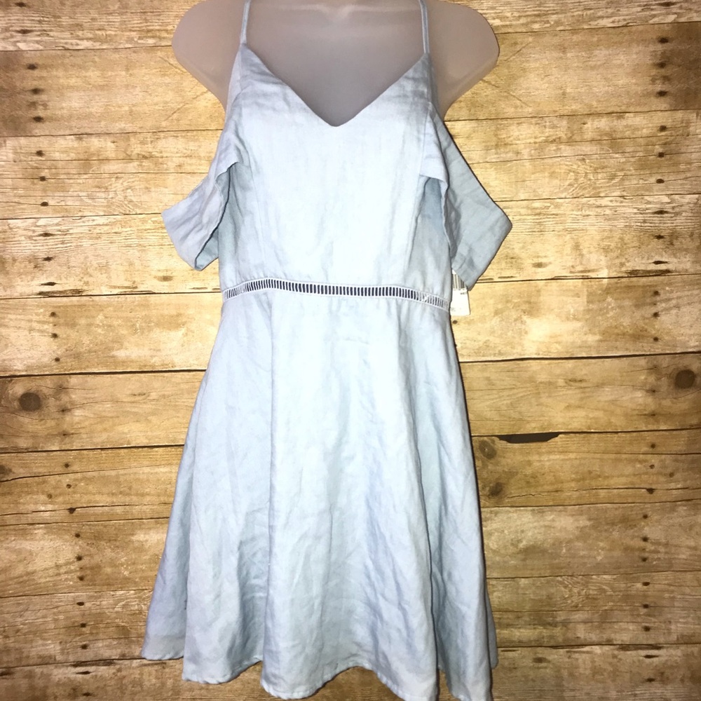 J.O.A. Pale Blue Dress With Draped Shoulders Size M